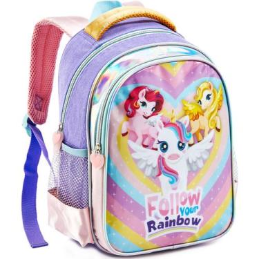 Imagem de Mochila Escolar Bolsa Feminina Rainbow Ponei Meninas Escola - Denlex