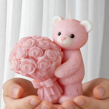 Imagem de Vela cilíndrica de urso de flor de rosa e molde de resina - moldes de silicone de fundição de resina para decoração de casa e fabricação de velas, molde espiral ondulado