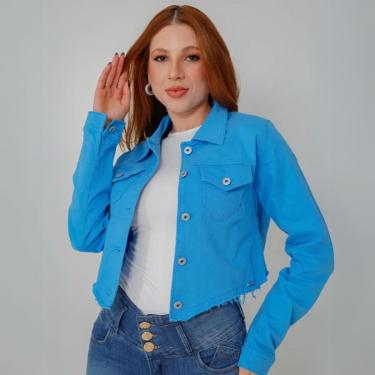 Imagem de Jaqueta Feminina Cropped Sarja Collors (Não Desbota)  Bolso Frontal Gola Tradicional Fecho em Botão-Feminino