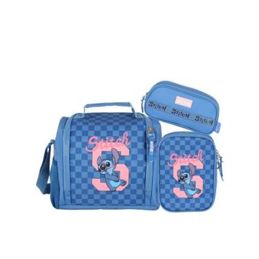 Imagem de Kit Lilo Stitch Lancheira Térmica + Estojo Box e Triplo - Luxcel, azul