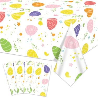 Imagem de 4 peças de toalhas de mesa de plástico para festa de Páscoa – Capa de mesa colorida com tema de ovos de páscoa, retangular, floral, primavera, decorações de mesa para piquenique, casa, cozinha, jantar