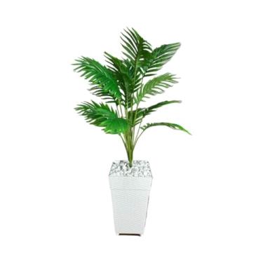Imagem de Planta Artificial Palmeira com Vaso Rattan | Decoração para Casa, Sala e Escritório – 94cm(Vaso Branco Marmore)