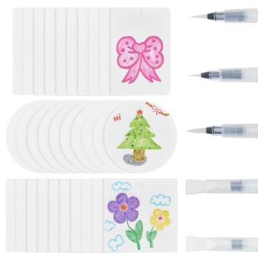 Imagem de OLYCRAFT 30 peças de papel de pintura de textura de espuma para artesanato, desenho 3D, esponja de lona mágica com pincel de água, textura de espuma quadrada e redonda, papel de pintura em branco para