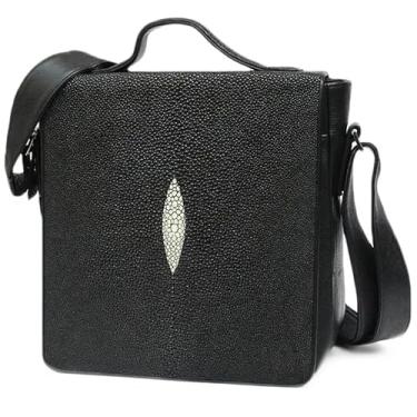 Imagem de Bolsa de couro autêntica Stingray para homens de negócios pequena com aba genuína para skate, bolsa de ombro cruzada, bolsa mensageiro masculina