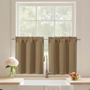 Imagem de Ebesto Cortinas curtas de 61 cm de comprimento, 2 painéis, cortinas de janela de cozinha com isolamento térmico sobre a pia, cortinas de café com bolso de haste de meia janela para armário de porão de
