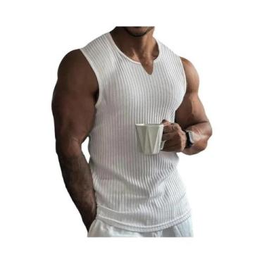 Imagem de Camiseta Regata Masculina Com Decote Em V E Listras Para Academia, Sem