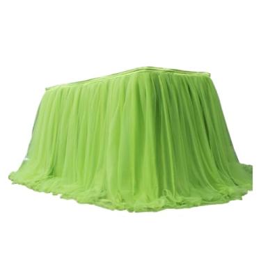 Imagem de Saia de mesa de tule de 100 x 75 cm, toalha de mesa de tule de malha elástica, Natal, festa, decoração de casamento (verde grama)