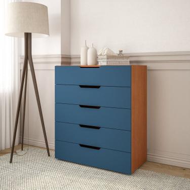 Imagem de Cômoda para Quarto 5 Gavetas Madrid Azul/Freijó