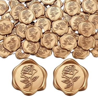 Imagem de Yoption Adesivos de selo de cera rosa, 100 peças de adesivos de selo de envelope autoadesivos dourados antigos para convite de casamento, embrulho de presente, artesanato