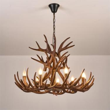 Imagem de OUFULA Lustre Moderno de Chifres de Veado Com LED Estilo Eetrô Americano Criativo Para Sala de Estar Restaurante Quarto Casa de Campo afé Bar abana Luminária Pendente de PVC (A B 9 luzes)