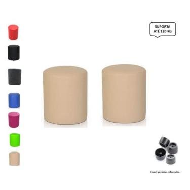 Imagem de Kit 2 Puffs Banqueta Redondo Material Sintético Decorativo Sala de Est