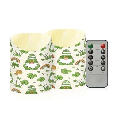 Imagem de Wassud Pacote com 2 velas sem chama de gnomos de São Patrício com controle remoto, velas realistas cintilantes com temporizador, velas decorativas para Natal, casamento, festa, decoração de casa