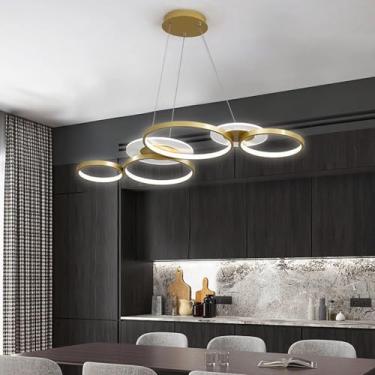 Imagem de Luminária pendente LED de 100 cm para ilha de cozinha, sala de jantar, com intensidade regulável e controle remoto. Lustre circular para sala de estar, mesa de jantar, escritório e outros am