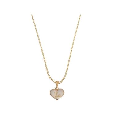 Imagem de Colar Cartier 50Cm Coração Branco Letra L Banhado Ouro 18K