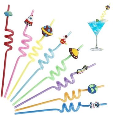 Imagem de 8 peças de canudos reutilizáveis para festas, lembrancinhas de festa com tema espacial, canudos reutilizáveis para decorações de festa de aniversário, suprimentos de festa festiva, presentes