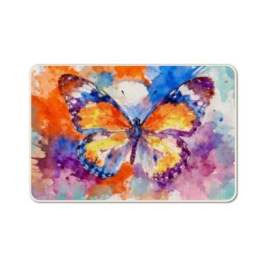Imagem de kaiwern Tapete de boas-vindas borboleta colorido tapete de entrada externo tapete decorativo para entrada externa sala de estar frontal banheiro cozinha, 38 x 58 cm