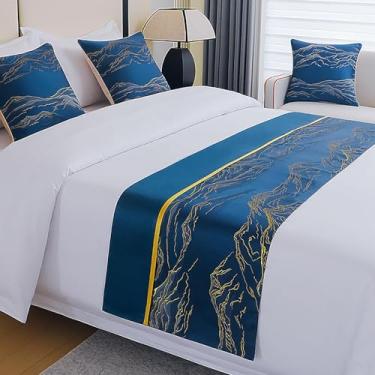 Imagem de Cama Runner Hotel Colcha Jacquard Cama Cachecol Moderno Sedoso Decoração de Cama Proteção Não Desvanece Toalha de Cama Macia para Queen, Casal, Solteiro, King Size Azul||Apenas 2 Fronhas 50X50 cm