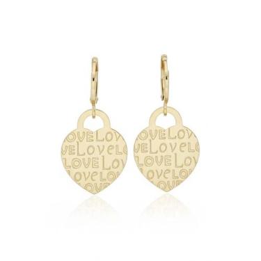 Imagem de Brinco Argola Click Feminina Coração Love Banhado a Ouro 18k - SOUL Jo