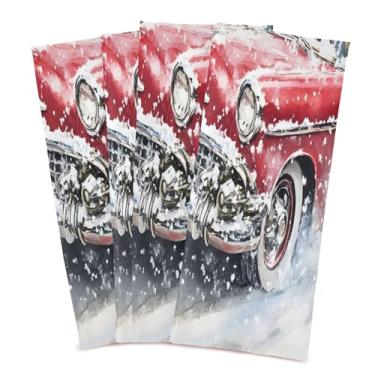 Imagem de xigua Conjunto de 4 panos de prato de cozinha de carro de Natal vermelho vintage, macios e altamente absorventes de secagem rápida para limpeza de pratos e limpeza à mão, 71 x 45 cm