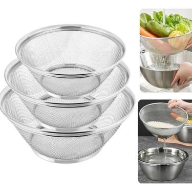 Imagem de Kit 3 Cesto Escorredor 22/25/28cm Inox Massas Arroz Legumes Prateado -