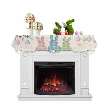 Imagem de Cachecol de manto de páscoa 224 x 43 cm, coelho sentado, coração, ovo, colorido, buffalo, xadrez, lareira e cornija para o dia da Páscoa, férias sazonais, festa em casa, decoração interna e externa