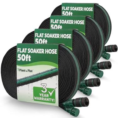 Imagem de Mangueira de imersão plana de 61 m (pacote com 4 de 15 m) para jardim // Mangueira de gotejamento para canteiros, gramados e árvores // Design resistente à prova de vazamento com conexão rápida