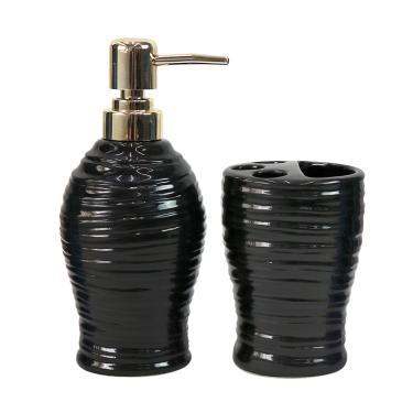 Imagem de Kit De Banheiro Lavabo De Cerâmica 2 Peças Dosador Dourado