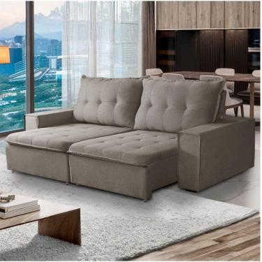 Imagem de Sofá Retrátil Reclinável Valentino 2,10m Linho - Shop Das Ca Linho Creme