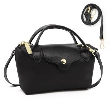 Imagem de Long Keeper Pequena bolsa transversal feminina de nylon mini bolsa de mão alça superior bolsa transversal feminina Hobo bolsas de ombro, Todo preto, Mini bolsa tiracolo de nylon
