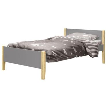 Imagem de Cama Babá Solteiro Simba Cinza Fosco com Natural - Reller