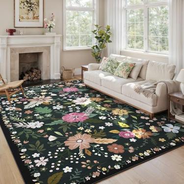 Imagem de ARKIIKI Tapete para sala de estar, 20 x 25 cm, lavável na máquina, boho, antiderrapante, floral, vintage, pilha baixa, tapetes grandes para sala de estar, quarto, casa de fazenda, sala de jantar