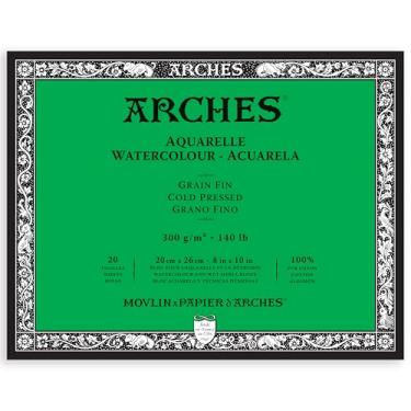 Imagem de Arches Bloco de aquarela 20,3 x 25,4 cm papel branco natural 100% algodão - 20 folhas de papel aquarela arcos 63,5 kg prensa a frio - papel artístico arcos para tinta de guache acrílica e mais