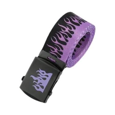 Imagem de Cinto De Lona Hip Hop Masculino Casual Com Design De Chamas Para Mulhe