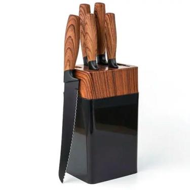 Imagem de Conjunto de Facas com Cepo 6 Peças - Aço Inoxidável, Cabo Madeira Sint