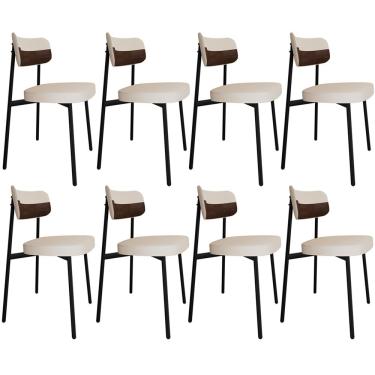 Imagem de Kit 08 Cadeiras Estofada Para Sala de Jantar Astrid Preto C01 Linho Palha Courino Whisky - Lyam Decor