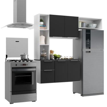 Imagem de Armário De Cozinha Compacta Com Balcão Sofia Multimóveis V2004 Branco/Preto Branco/Preto