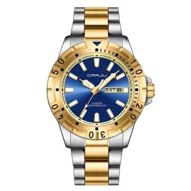 Imagem de Relógio De Quartzo Em Aço Inoxidável Impermeável Masculino Clássico Analógico Azul Dourado