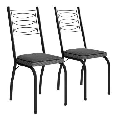 Imagem de Kit 2 Cadeiras Aço Carbono Tubular Metálica Acabamento D-25 Luana Preto-platina
