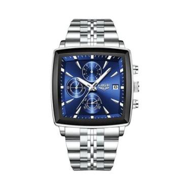 Imagem de Relógio Masculino Luxuoso Azul LIGE À Prova d'Água Em Aço Inoxidável Q