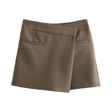 Imagem de Saia Mini Vintage De Cintura Alta Com Fenda Para Mulheres, Com Bolsos 