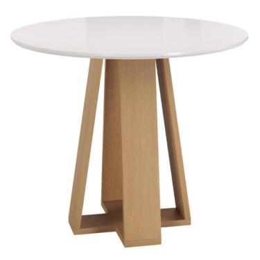 Imagem de Mesa de Jantar Estilo Redonda 90cm com Vidro – MDF/MDP, Tampo 18mm, Base Mel/Preto – Sonetto