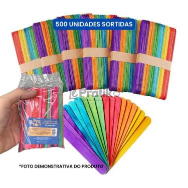 Imagem de Kit 500 Palitos de Picolé Coloridos Sortidos para Artesanato - Le Prat