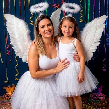 Imagem de Asas de Anjo e Aureola Branca Kit pra Fantasia Anjinho Feminino Adulto