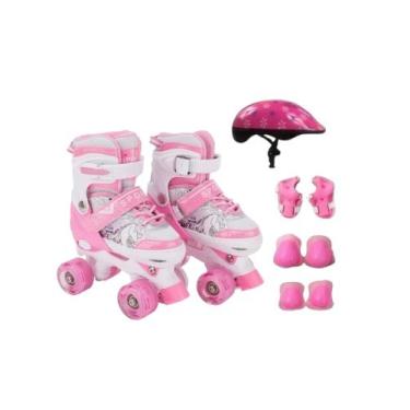 Imagem de Patins Roller Infantil Sport 4 Rodas Unicórnio Led c/ Kit Proteção, Ro