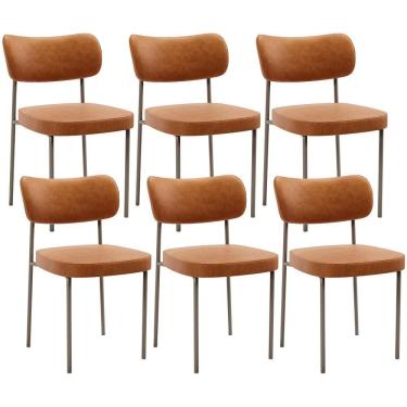 Imagem de Kit 06 Cadeiras Para Sala De Jantar Melina Base Arena L02 Couríssimo Canela - Lyam Decor