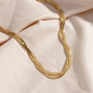 Imagem de Conjunto De Colar E Pulseira Feminino Em Aço Inoxidável Banhado a Ouro