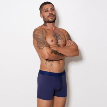 Imagem de Cueca Boxer de Microfibra Elástico Bordado Cor:Azul MarinhoTamanho:GG 