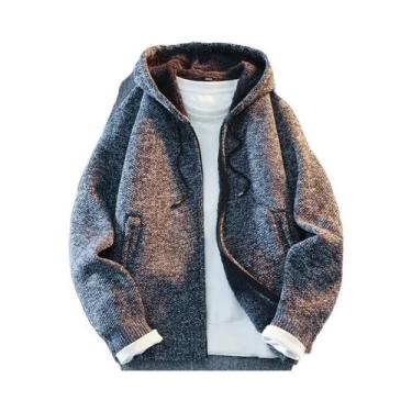 Imagem de Suéter De Malha Com Capuz E Zíper Completo Para Homens, Jaqueta Casual