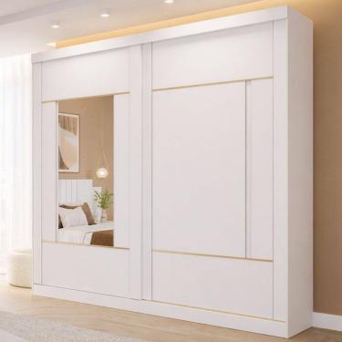 Imagem de Guarda-roupa Casal 229cm 2 Portas de Correr 2 Espelhos Mdf Talin Branco