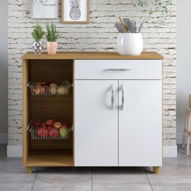 Imagem de Fruteira para Cozinha 2 Portas 1 Gaveta 2 Cestos Amanda New Freijó Com Branco
